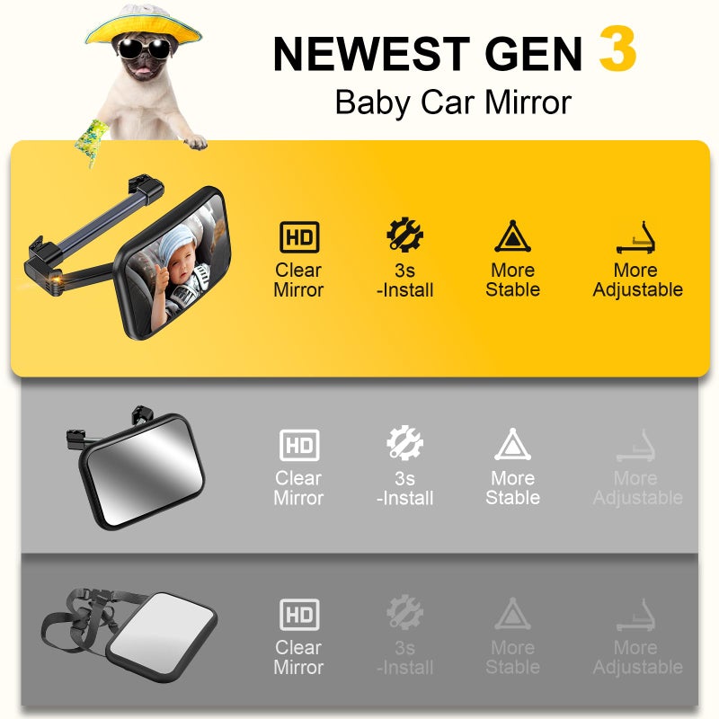 TAZENI Baby Car Mirror  Stretchable 360 Caring Baby Mirror for Car Seat Rear Facing Seat Infant Shatterproof  Baby Essentials for Newborn  Crash Tested and Certified - Image 2